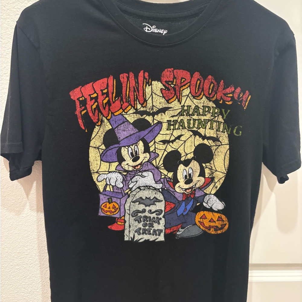 Disney Black Tee with Spooky Red and Yellow Design